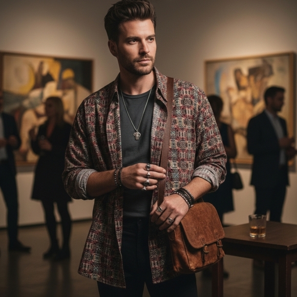 NWOT Jhane Barnes XL Vintage 90s Dadcore Retro Jacquard Artsy Button Down Shirt - Picture 2 of 16